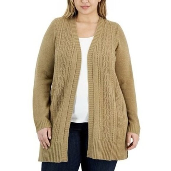 Karen Scott Sweaters - Karen Scott Open-Front Duster Cardigan Chestnut Marl Plus Size 1X NWT $54